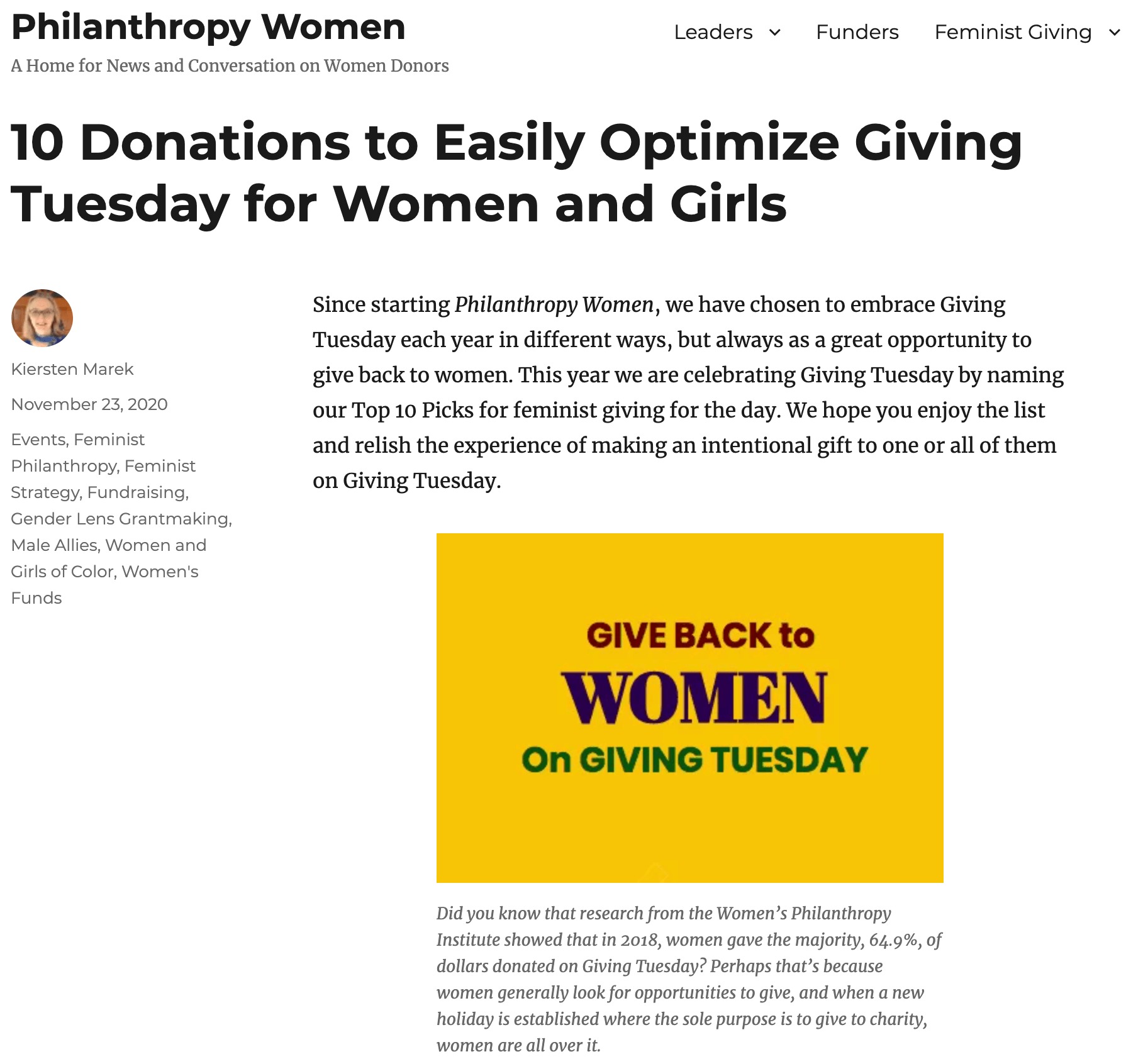 Share the Joy and Unique Promise of Giving for Gender Equality